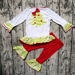 de las niñas de manga larga santa árbol imprimir vestidos de tutú y niñas rojo pantalones <span class=keywords><strong>2</strong></span> piezas conjunto - Product Image 1