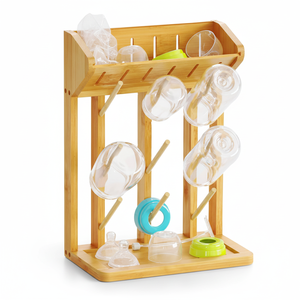 Égouttoir à biberons en bambou robuste et peu encombrant pour la cuisine (capacité 9 biberons) - Product Image 1