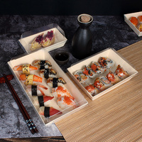 Boîte d'emballage biodégradable jetable en bois pour plats à emporter, sushis, gâteaux, pâtisseries, desserts, déjeuners et bento