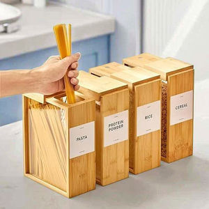 Dispensador de Alimentos de Cocina Rectangular de Madera de Bambú con Diseño Moderno de 3L con Tapa para Almacenar Granos, Arroz, Harina, Botanas y Dulces - Product Image 5