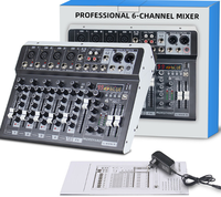 Console de mixage professionnelle 6 canaux, contrôleur DJ, mini audio, 16 effets DPS, cartes son pour diffusion en direct, karaoké, enregistrement