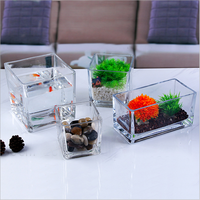 Vente en gros de pots de fleurs carrés en acrylique pour aquarium, mini bocal à poissons en porcelaine pour le bureau, vase à poissons pour la maison et l'art