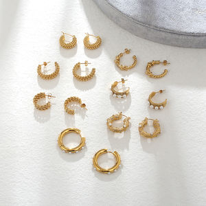 แฟชั่นขายส่งที่กำหนดเองที่มีคุณภาพสูง18พันทองชุบสแตนเลสที่เรียบง่ายมินิขนาดเล็กแบนต่างหูห่วง - Product Image 3