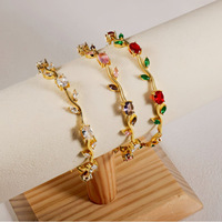 Bijoux fins pour femmes, bracelet tennis en or plaqué or, résistant à l'eau, sans décoloration, fleurs multicolores, CZ multicolores, bracelet tulipe pour femmes