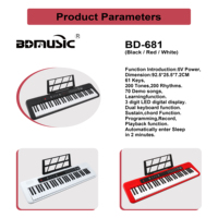 Teclado Electrónico de 61 Teclas BD681, Piano de Plástico para Estudiantes, Ancho de Tecla Blanco de 2.2cm, Funciona con Pilas AA, Portátil para Práctica en Casa y Viajes, 200 Tonos