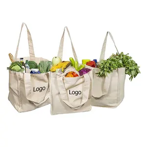 卸売カスタマイズ印刷スーパーマーケット野菜ショッピングバッグブランク再利用可能な生態学的食料品キャンバス綿トートバッグ