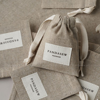 PandaSew Sac à Cordon en Lin et Coton avec Logo Personnalisé, Étiquette, Pochettes d'Emballage pour Bijoux