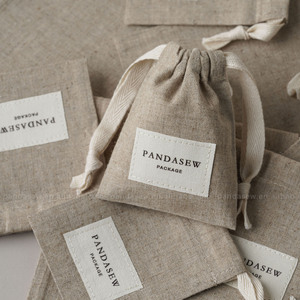 Pandasew biểu tượng tùy chỉnh Linen bông dây kéo túi với nhãn trang sức bao bì túi - Product Image 2