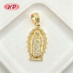Pendentif religieux en zircon étincelant, collier avec breloques Sainte Vierge Marie, plaqué or antique, bijoux tendance pour usage quotidien - Product Image 3