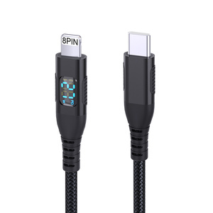 Câble USB-C vers 8 <span class=keywords><strong>broches</strong></span> avec affichage LED, tressé en nylon, en cuivre pur, câble de charge USB-C OEM, charge rapide, câble de charge personnalisé, vente en gros - Product Image 3