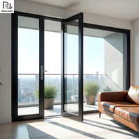Porte à battants en aluminium à double vitrage personnalisée avec isolation thermique et insonorisation, design moderne pour entrée extérieure