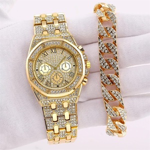 2023 hommes or Bling strass Quartz Hip Hop <span class=keywords><strong>montre</strong></span>-<span class=keywords><strong>bracelet</strong></span> montres de luxe diamant glacé ensemble de montres - Product Image 5