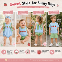 Puresun Ensemble 2 pièces pour garçons, certifié CPC CPSIA, 100% coton, haut brodé fraise et bloomer, à carreaux, pour bébés et tout-petits 0-24 mois