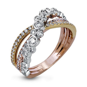 Anello da Donna a Tre Tonalità con Croce X e Micro Incastonatura di Zirconi, Elegante Gioiello per Uso Quotidiano e Feste - Product Image 1