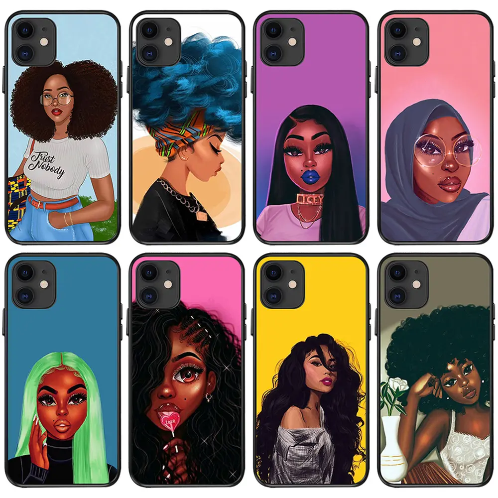 Soft TPU African Cool Women Black Girl Melanin Poppin Phone Case Cover for iPhone 11 12 13 Pro Max X XS XR SE