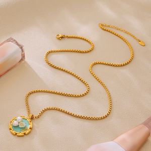 BINSHUO renkli damla yağ kolye gerdanlık takı paslanmaz çelik işık lüks çiçek inci kolye kadınlar için - Product Image 6