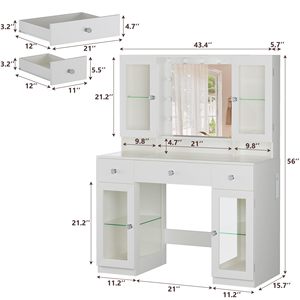 Tavolo da Trucco con Specchio e Luci, 4 Armadietti, Presa di Corrente e 3 Cassetti, Illuminazione a 3 Colori - Product Image 2