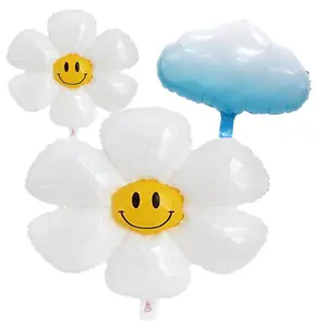 New Design Small Medium Large Size Smiley White Daisy Foil Helium Balloon For Birthday Party Decoration Supplier