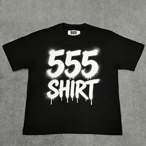 T-shirt Homme Été 555 STAR Tendance du <span class=keywords><strong>Fournisseur</strong></span>, Logo et Motif Personnalisables, 100% Coton, Noir, Best-sellers Printemps - Product Image 1