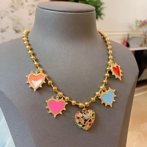 <span class=keywords><strong>BD</strong></span>- B4959 Les jolies filles préfèrent le collier coeur en émail rose bijoux fins collier cz collier plaqué or mode - Product Image 2