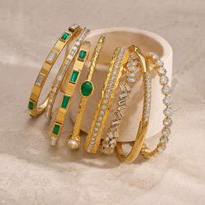 Bracelet en acier inoxydable plaqué or 18 carats avec zircon vert, ajustable, bijoux - Product Image 4