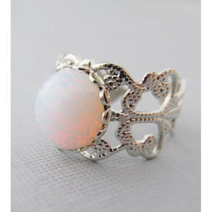<b>Opal</b> <b>Ring</b> <b>Silver</b> Bezel Setting Floral Openwork Design Women's Jewelry Gift - Product Image 3