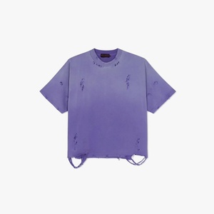 T-shirt court déchiré streetwear coupe ample et oversize, teint en pièce, vintage, 260 GSM, 100% coton lavé - Product Image 1