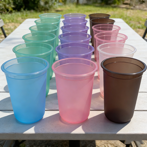 Bicchiere di Plastica di Lusso Personalizzato 350ml 14oz Rosa Multicolore con Logo 3D UV Applicato a Mano Design Personalizzato Bicchieri Opachi per Matrimonio - Product Image 1