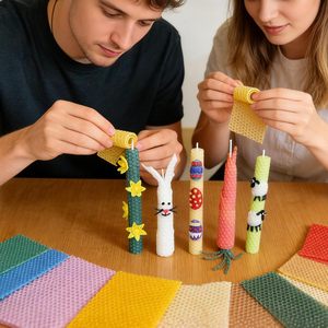 Feuilles de cire d'abeille rectangulaires faites à la main 4x8 pouces, kit de fabrication de bougies 24 pièces avec mèche en coton, 12 couleurs vives, artisanat DIY pour adultes - Product Image 6