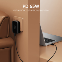 Cargador de Pared USB-C Tommox 65W PD 3.0/QC3.0 con Protección OTP y Enchufe Plegable EU para Portátiles y Teléfonos Móviles