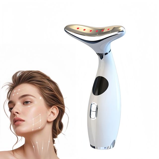 3 Color Light Neck Face Beauty Device EMS Vibration Hot Compress Lifting Massager Portable Home Skin Care Machine OEM Custom