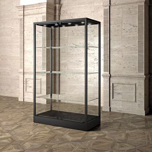 Vitrine de musée en fer 120x60x200cm avec cadre noir, 3 étagères en verre et éclairage LED pour exposition - Product Image 3