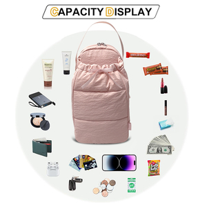 Mini sac à dos matelassé en nylon rose personnalisé avec poche à cordon, service OEM ODM pour les marques de mode et les commandes en gros - Product Image 6