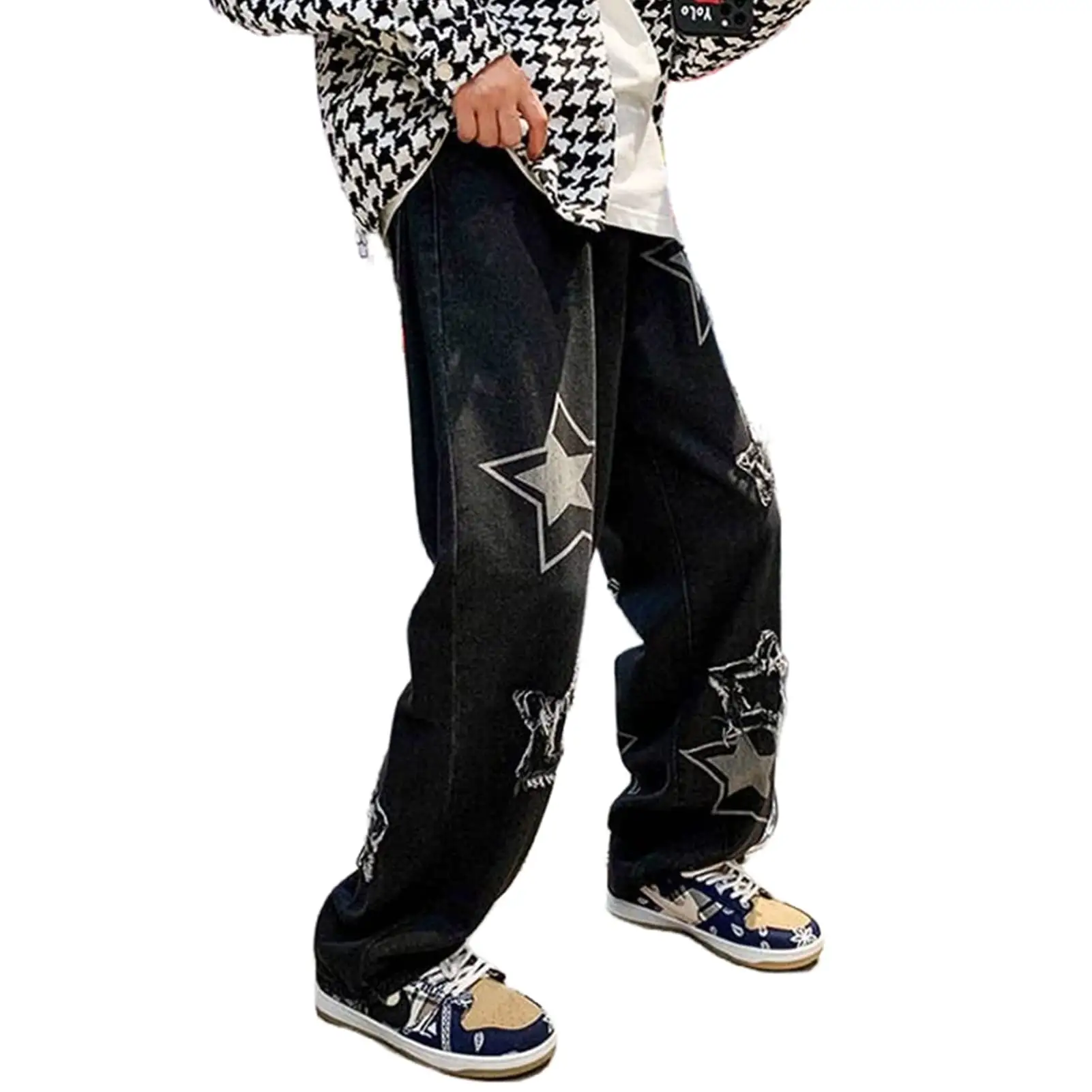 kundenspezifisch Y2K Baggy Jeans für Herren breite Beine gerader Denim-Hose Hip Hop lockere Hosen Streetwear Jeans Herrenhosen