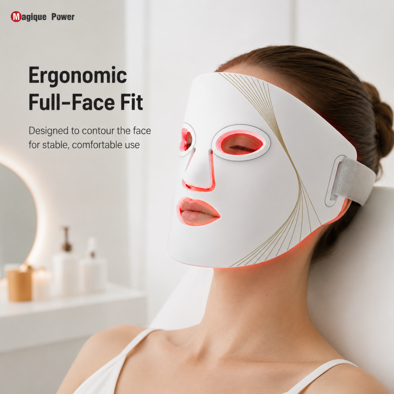 Magique Power Professional Full Face Fit 7 Color LED Light Therapy Face Mask Red Light Silicon Facial Mask