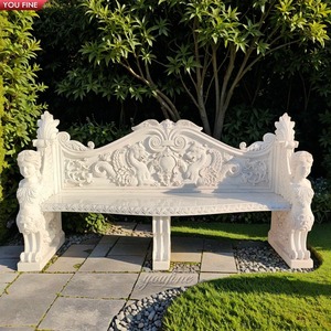 Panca da Giardino in <span class=keywords><strong>Marmo</strong></span> Beige Intagliata a Mano YOUFINE, Stile Europeo, per Decorazione <span class=keywords><strong>di</strong></span> Ville e Cortili - Product Image 5