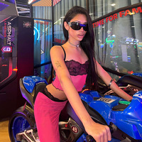 2025 printemps femmes Sexy Y2K deux pièces ensemble dentelle et maille haut court avec pantalon long motif léopard longueur courte