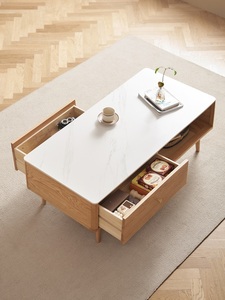 I3072简约现代北欧风格烧结石顶实木橡木天然黑胡桃色茶几 - Product Image 6