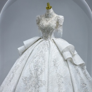 Ophelisa sang trọng Wedding Dresses handmade pha lê đính cườm bóng áo choàng thanh lịch cap tay áo ấn tượng quá khổ cung sàn Chiều dài - Product Image 4