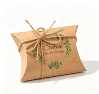 Boîte cadeau en forme de coussin avec imprimé feuilles vertes, avec ficelle en jute, boîte à bonbons et biscuits en papier pour les faveurs de mariage, emballage cadeau