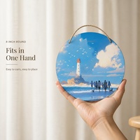 Cadre mural en bois de 8 pouces, scène de phare et de plage, cadre photo rond en bois, décoration murale, accent pour la maison