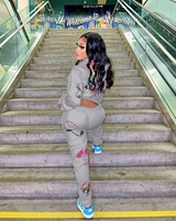 Pull à capuche pour femme, ensemble deux pièces décontracté, tenue de Sport, en velours, lettre imprimée, tendance 2020