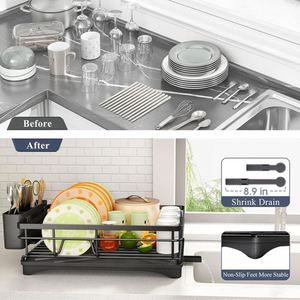 Égouttoir à vaisselle simple en acier inoxydable 304 pour cuisine, support de rangement et panier organisateur en métal - Product Image 2