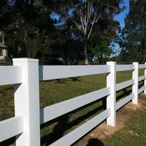 Caballo de valla de PVC de vinilo de plástico de 3 carriles resistente a los rayos UV, cerca de caballo de PVC de vinilo de plástico blanco barato