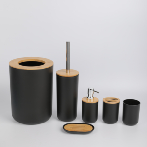Luxury Accessories Luxury Luxury Modern European Style Bamboo Lid Plastic Household 6 Pieces Bathroom Sets Accessories For Hotels