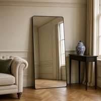 Miroir rectangulaire en alliage d'aluminium avec design d'angle arrondi pour salon et magasin de détail