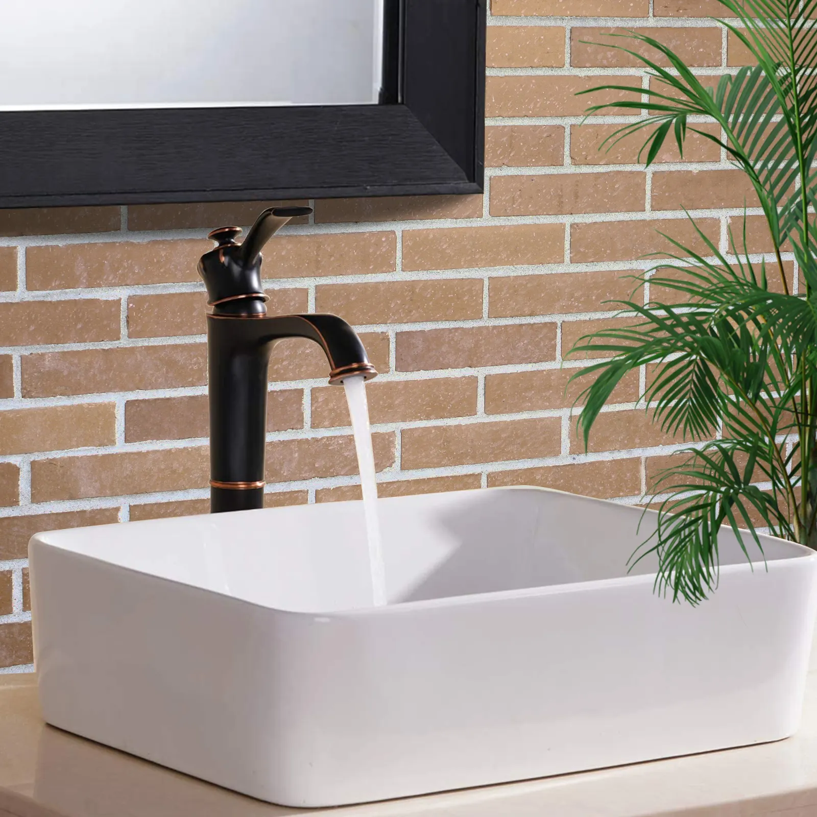 Bathroom Sinks And Basins Aquacubic 19"x15" White Vessel Sink Ceramic Bathroom Sink Rectangle Above Counter Basin