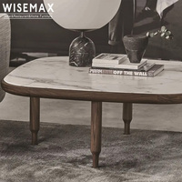 WISEMAX FURNITURE Table basse moderne nordique en bois de noyer noir avec plateau en marbre pour hôtel, bureau, café, villa