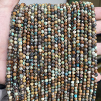 Vente en gros de petites perles rondes à facettes en turquoise naturelle pour la fabrication de bijoux à bricoler soi-même, 2mm, 3mm 4mm, longueur 38cm