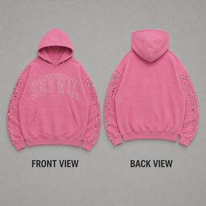 <span class=keywords><strong>Felpa</strong></span> con Cappuccio <span class=keywords><strong>Rosa</strong></span> di Lusso per <span class=keywords><strong>Uomo</strong></span>, Streetwear Personalizzato con Ricamo e Gemme Multicolore sulle Maniche - Product Image 3